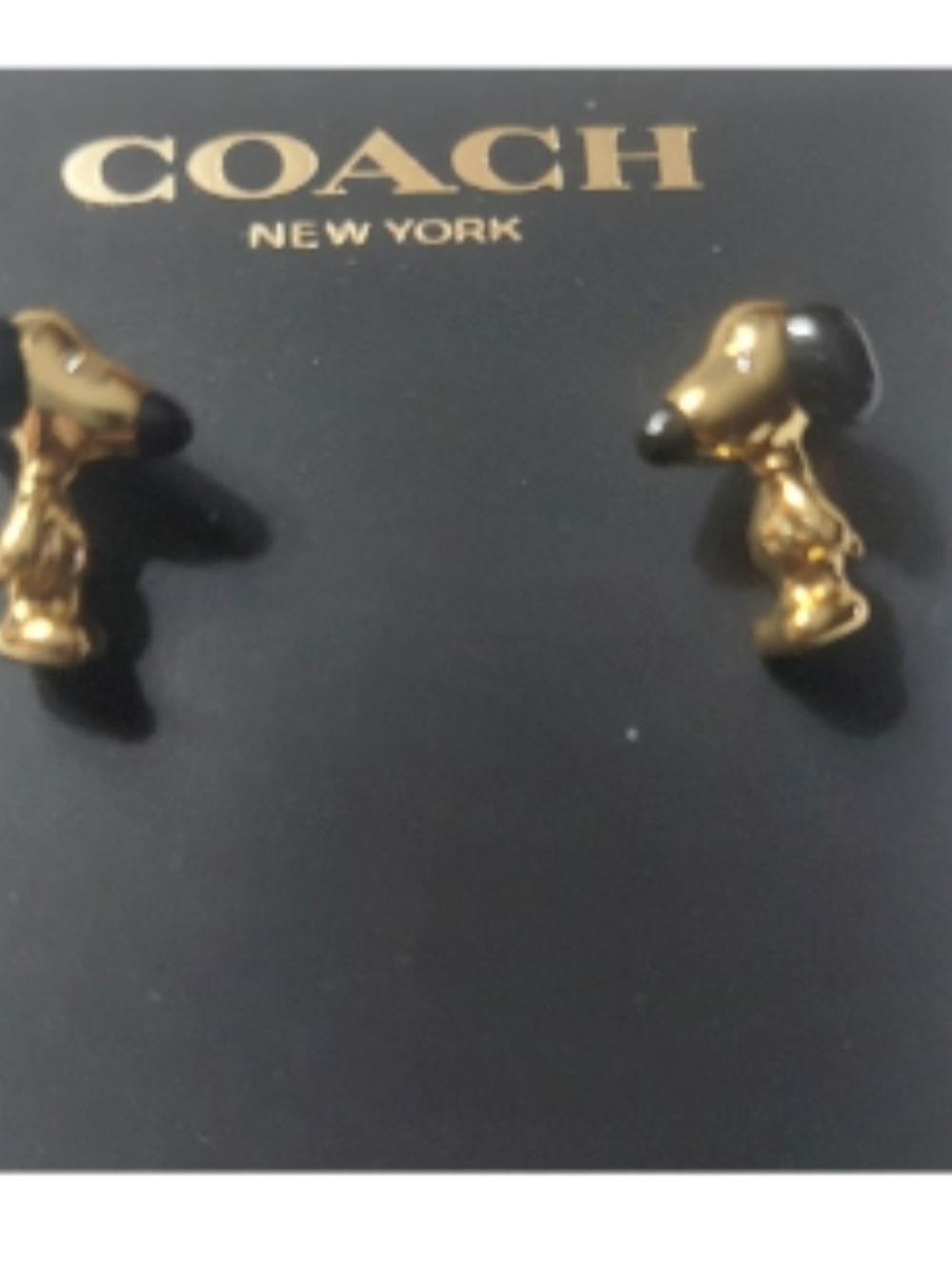 Coach Gold and Black Snoopy Stud Earrings With Dusty And Box